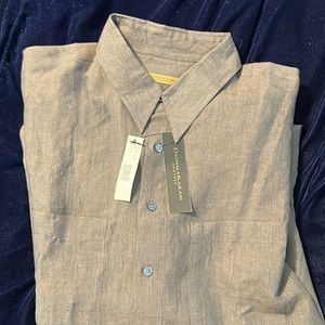 DONNA KARAN  SIGNITURE LONG SLEEVE BUTTON DOWN SHIRT ITALIAN STYLE LINEN 100%